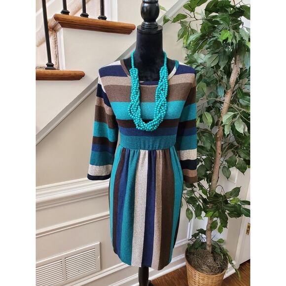 Egy California Women's Multicolor Round Neck Long Sleeve Knee Length Dress - Picture 10 of 12